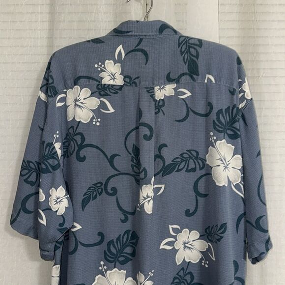 Tommy Bahama XL Vintage Blue White Hawaiian Floral Short Sleeve Casual Shirt - Picture 4 of 11